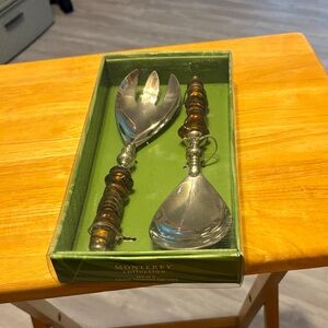 Monterey collection Silver and Brown beaded Salad Servers